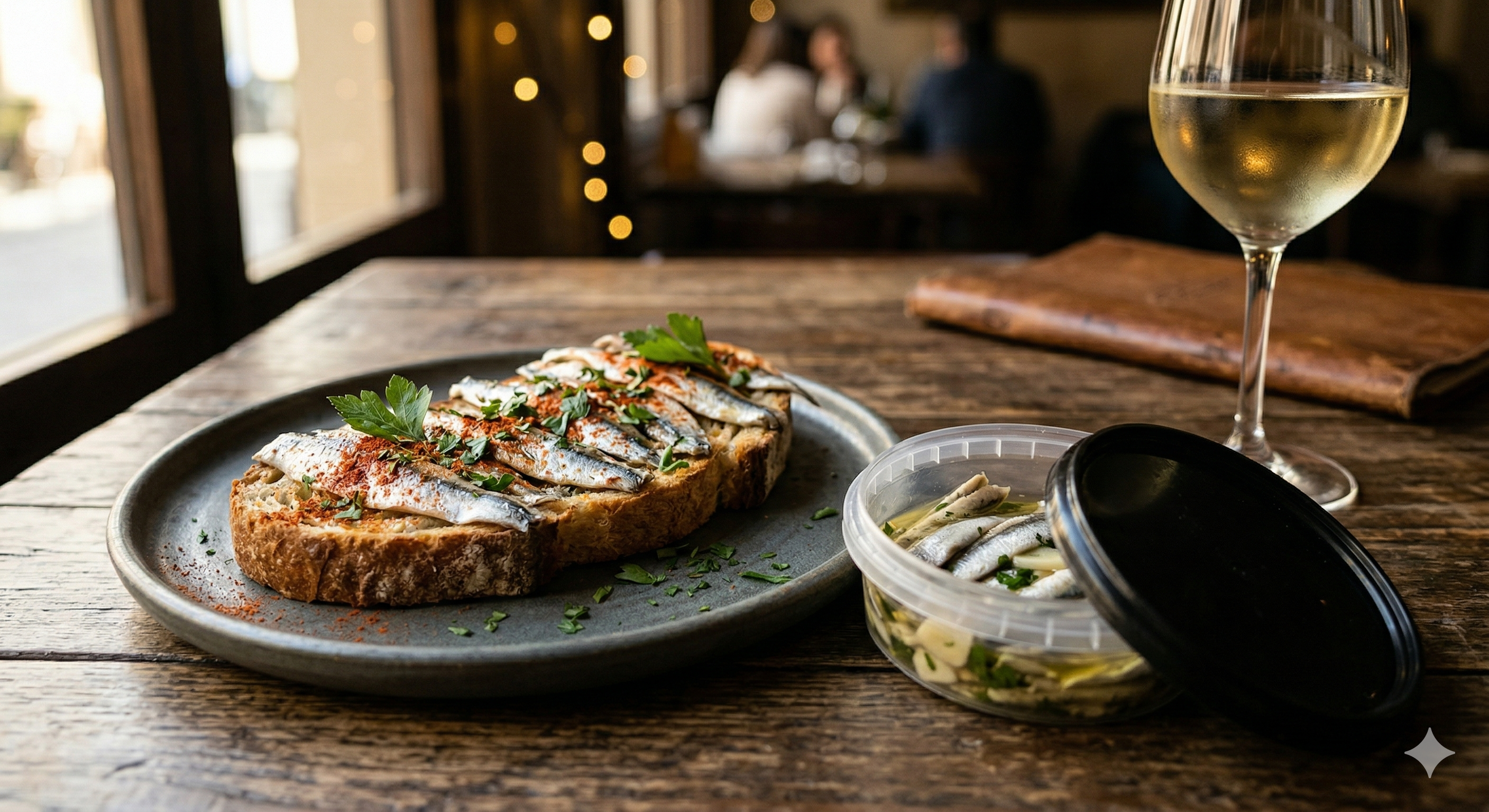 Tosta de boquerón aliñado con vino — gastronomía Miravalles