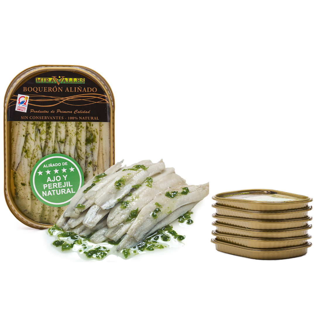 Pack Boquerón del cantábrico aliñado en ajo y perejil GOURMET 100/140g 5 tarrinas